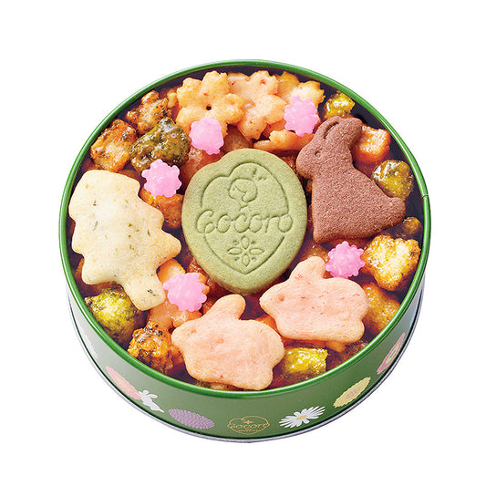 【Agemochi Cocoro】 日本罐裝燒米菓(綠色花花)