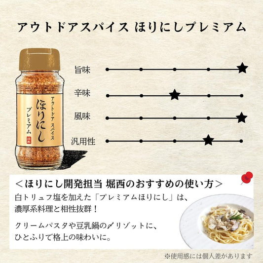 堀西ほりにし戶外萬能調味料プレミアム金色包裝100g樽裝包裝細節
