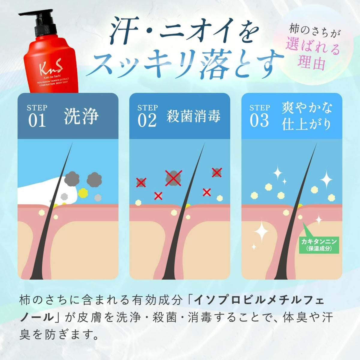 KnS 柿のさち 藥用柿渋除臭沐浴露 體味護理功效說明