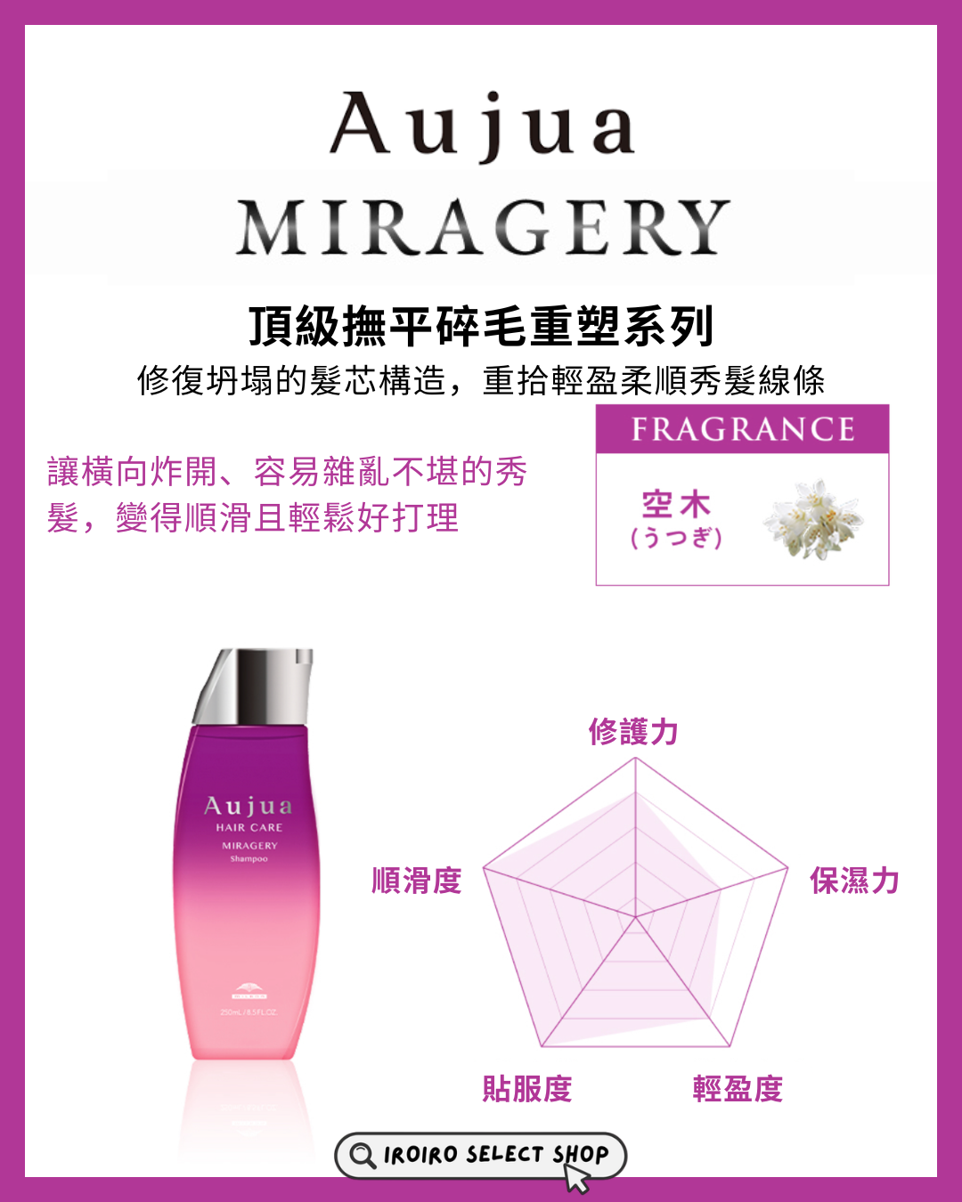 【Aujua】頭髮護理系列丨MIRAGERY 護髮素丨頂級撫平碑毛重塑方案丨IroIro Select Shop