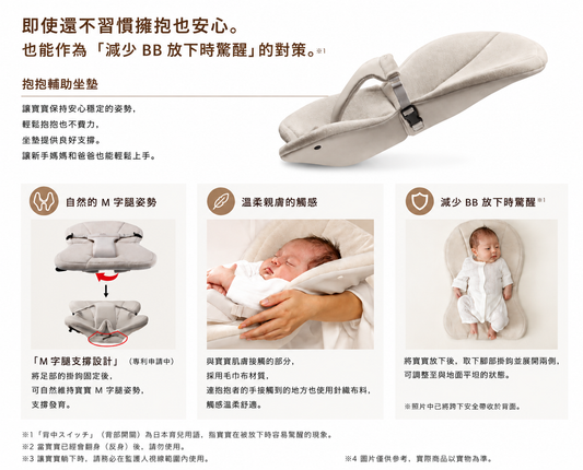 Aprica KURUMU FIRST 抱抱輔助坐墊,自然M字腿姿勢設計,適合初生BB防落地驚醒